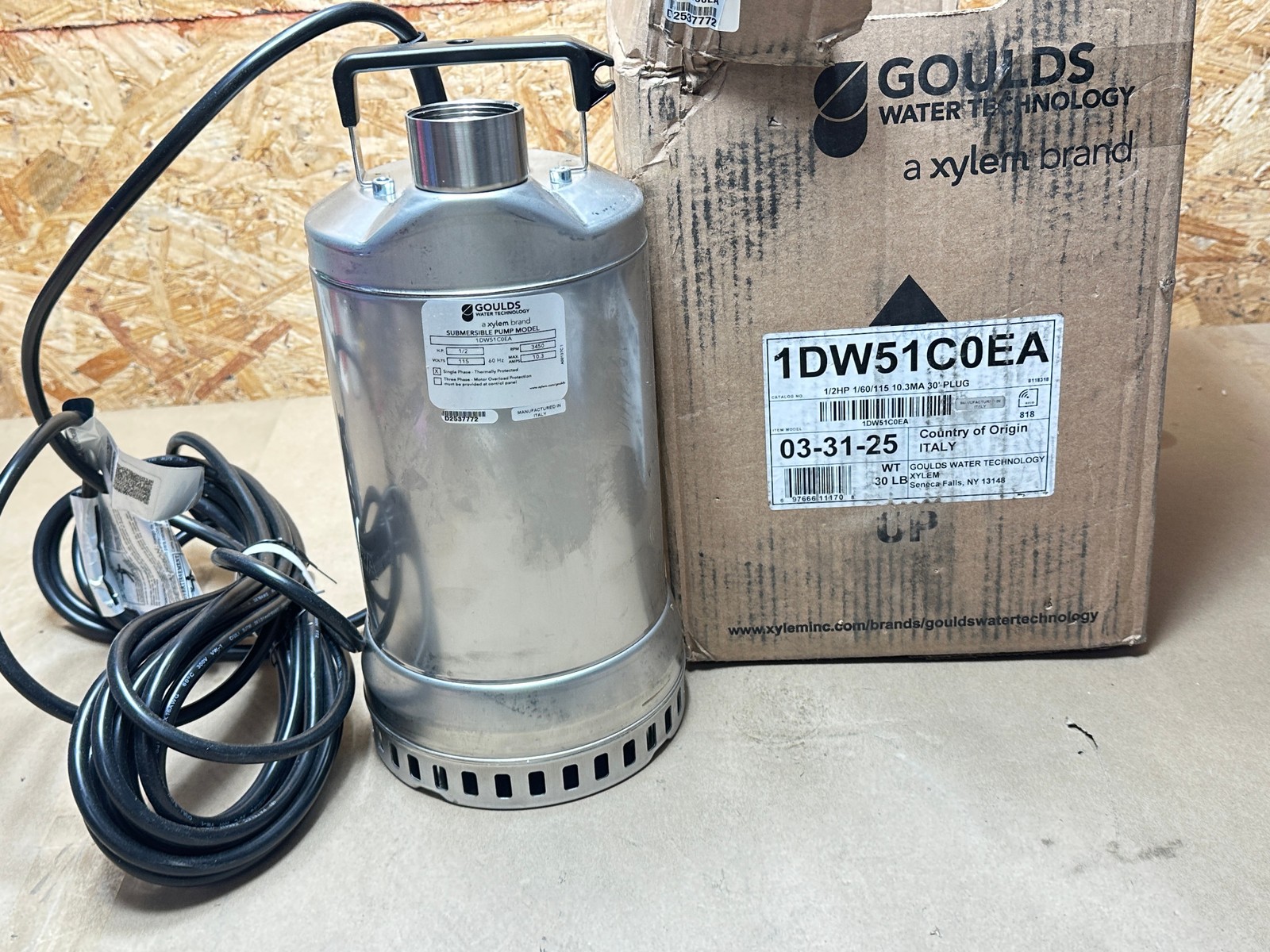 Goulds 1DW51C0EA Submersible Dewatering Sump Pump 1/2HP 115V 1Ph 10.3A Max Goulds 1DW51C0EA Submersible Dewatering Sump Pump 1/2HP 115V 1Ph 10.3A Max