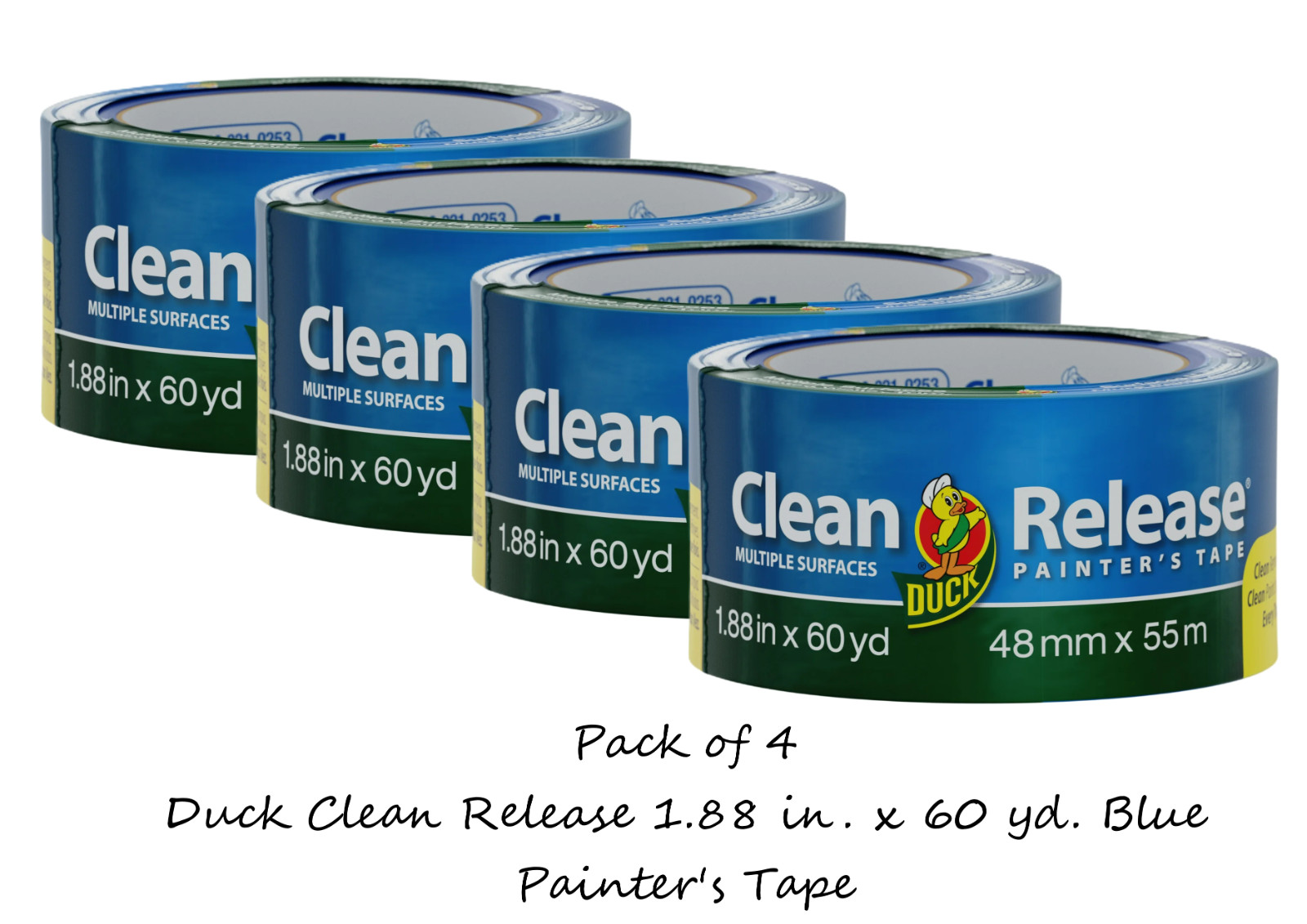 Duck Clean Release Blue Painter’s Tape 1.88 in x 60 yd – 4 Rolls Duck Clean Release Blue Painter’s Tape 1.88 in x 60 yd – 4 Rolls