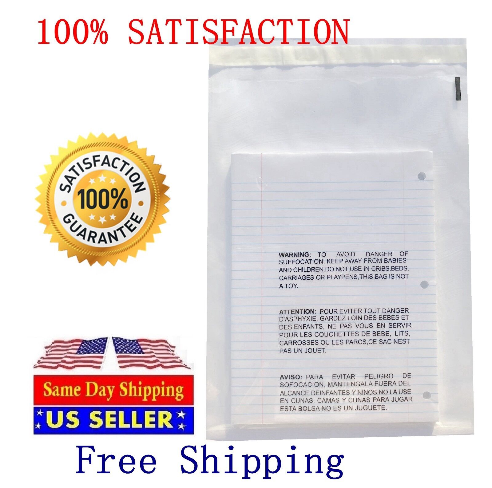 100 12x16 Self Seal Suffocation Warning Clear Poly Bags 1.5 mil - ST ShipMailers