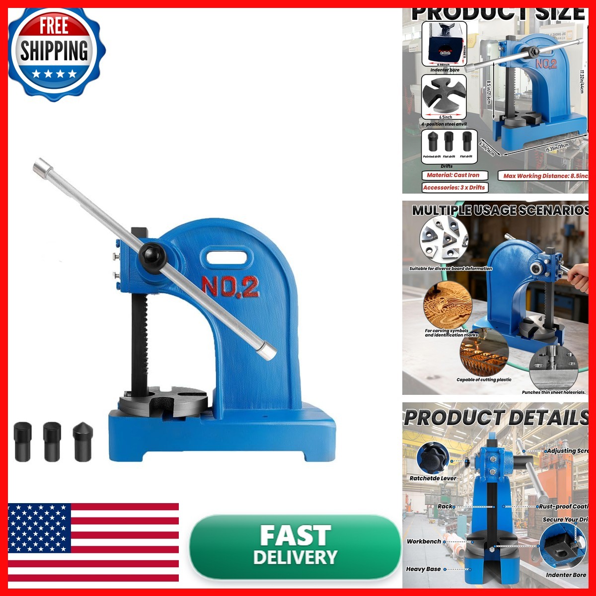 2 Ton Arbor Press 17.32H Heavy Duty Desktop Cast Iron (2T Blue) 2 Ton Arbor Press 17.32H Heavy Duty Desktop Cast Iron (2T Blue)