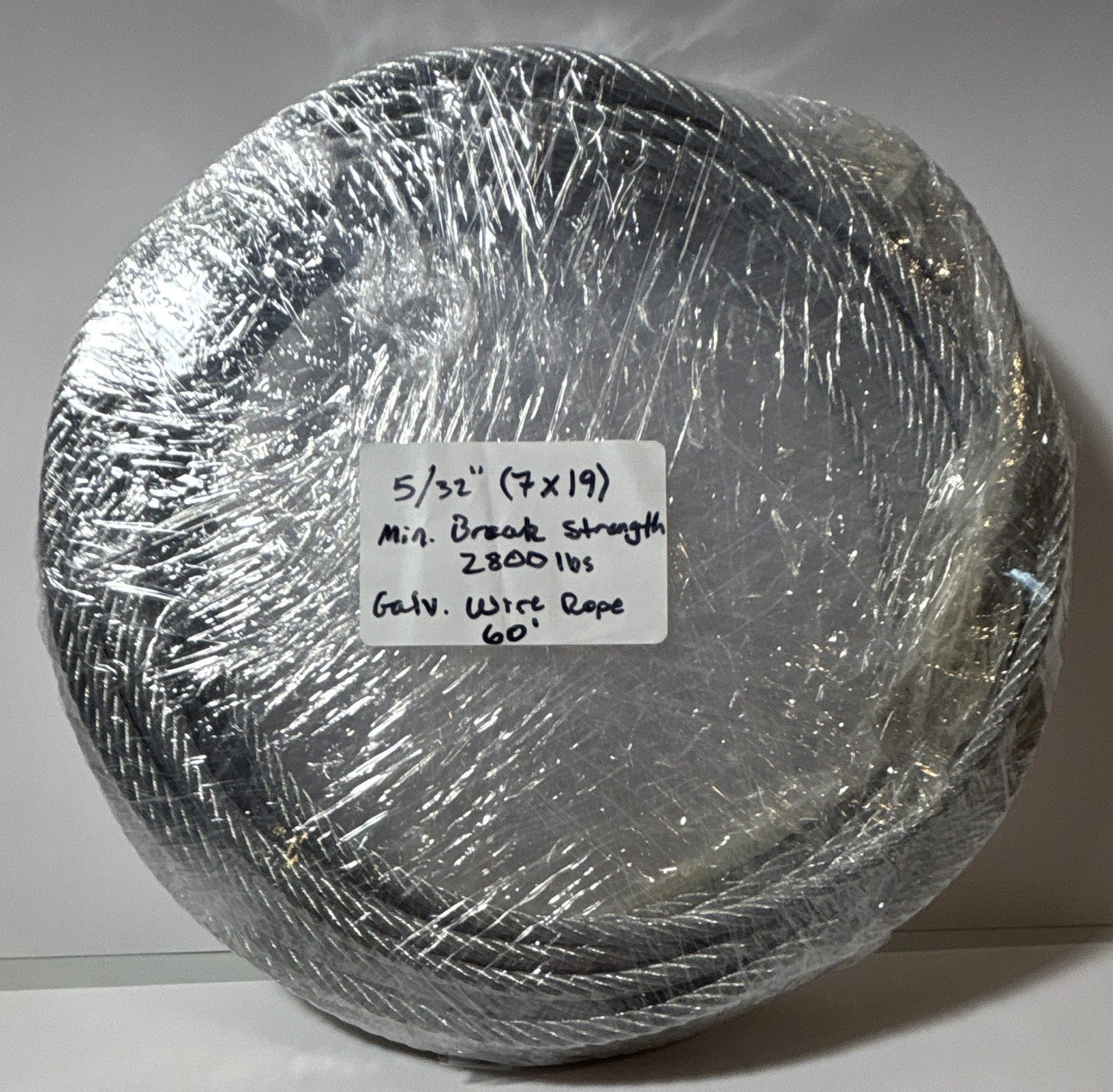 5/32 in Galvanized Steel Wire Rope 7x19 60 ft 2800 lb Break Strength 5/32 in Galvanized Steel Wire Rope 7x19 60 ft 2800 lb Break Strength
