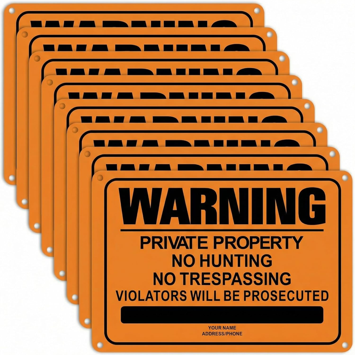 No Hunting No Trespassing Signs 8 Pack Reflective Metal Private Property Orange