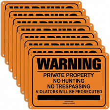 No Hunting No Trespassing Signs 8 Pack Reflective Metal Private Property Orange picture