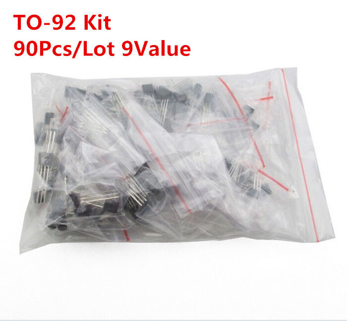 90Pcs 9 VALUES 2N3906 2N3904 2N2222 A92 Transistor Triode Assorted Kit TO-92 