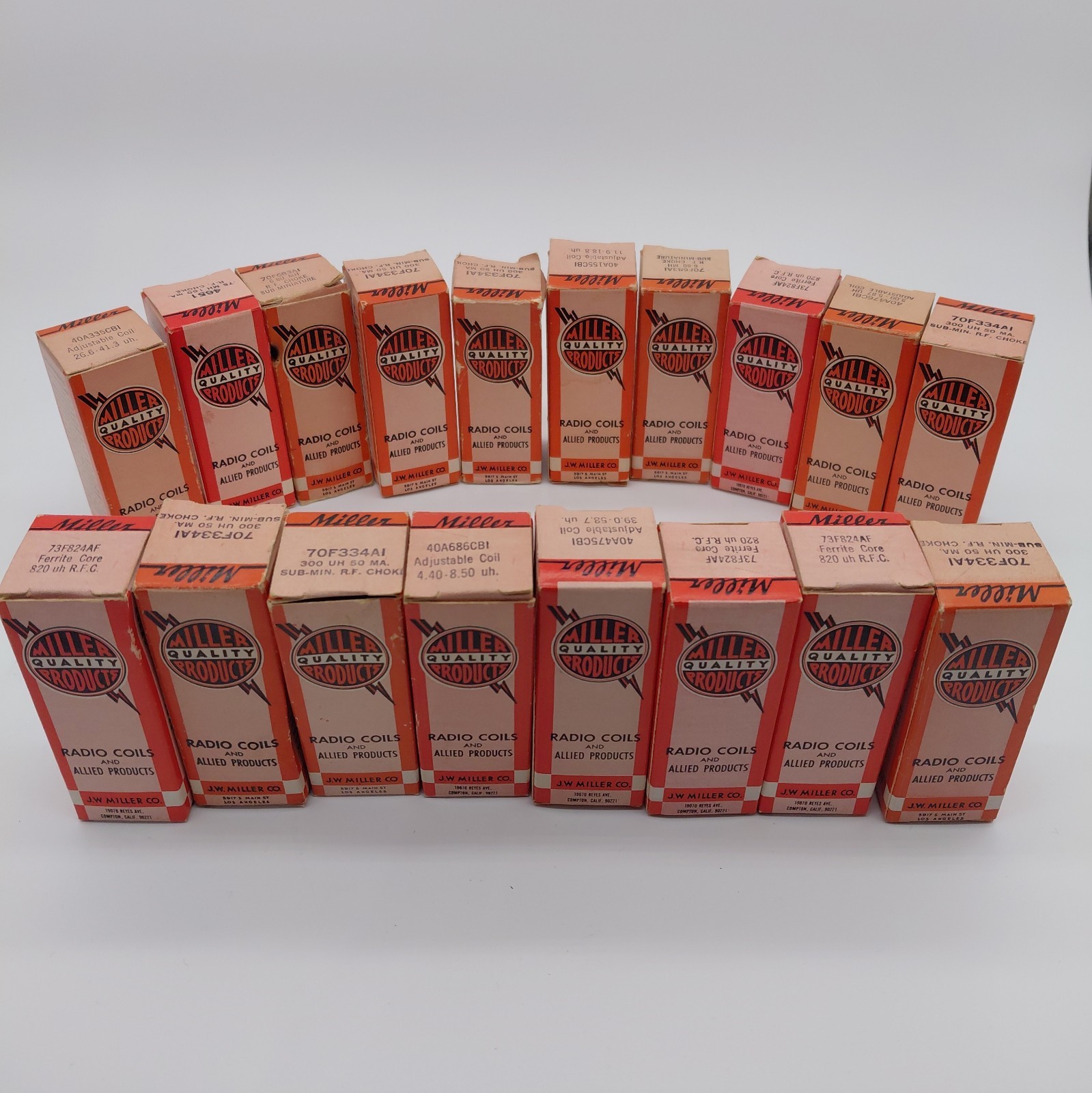 Lot of 18 Vintage J.W. Miller RF Chokes Adjustable Coils NOS Boxed Radio Parts Lot of 18 Vintage J.W. Miller RF Chokes Adjustable Coils NOS Boxed Radio Parts