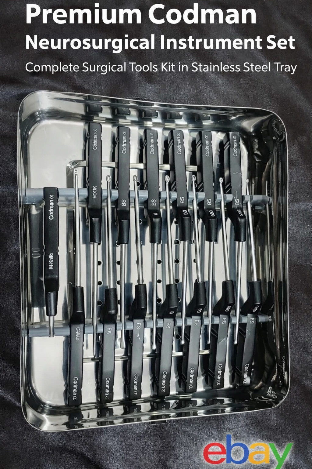 Lot Of 14 Codman Microdiscectomy Karlin Cervical Curettes Set w/ Tray