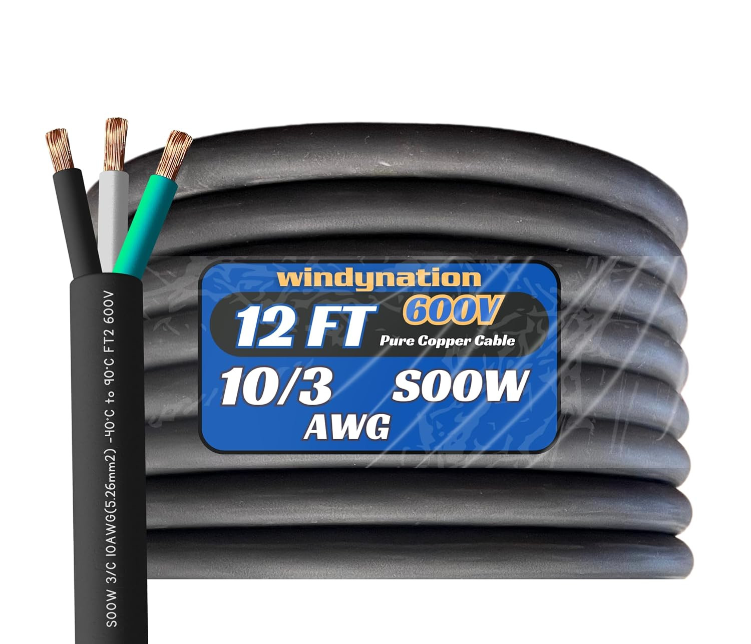 Windynation 12 Feet 10/3 10 AWG SOOW so Cable Cord Wire - 10 Gauge 3 Conductor 6 Windynation 12 Feet 10/3 10 AWG SOOW so Cable Cord Wire - 10 Gauge 3 Conductor 6