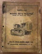 Vintage ALLIS-CHALMERS MODEL HD 16 TRACTOR Parts List 626022 (9-60) picture
