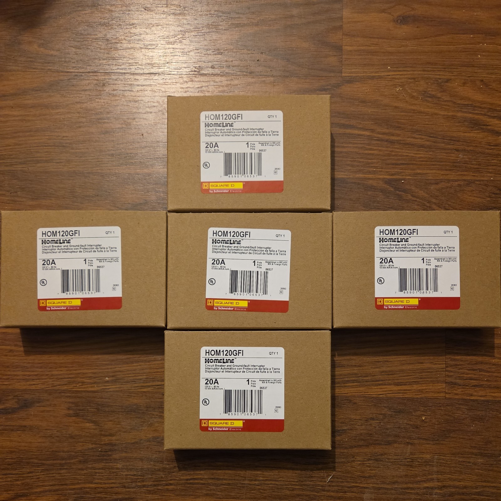 5 New Circuit Breaker Square D Homeline HOM120GFI /HOM120GFIC 20 Amp 1 Pole