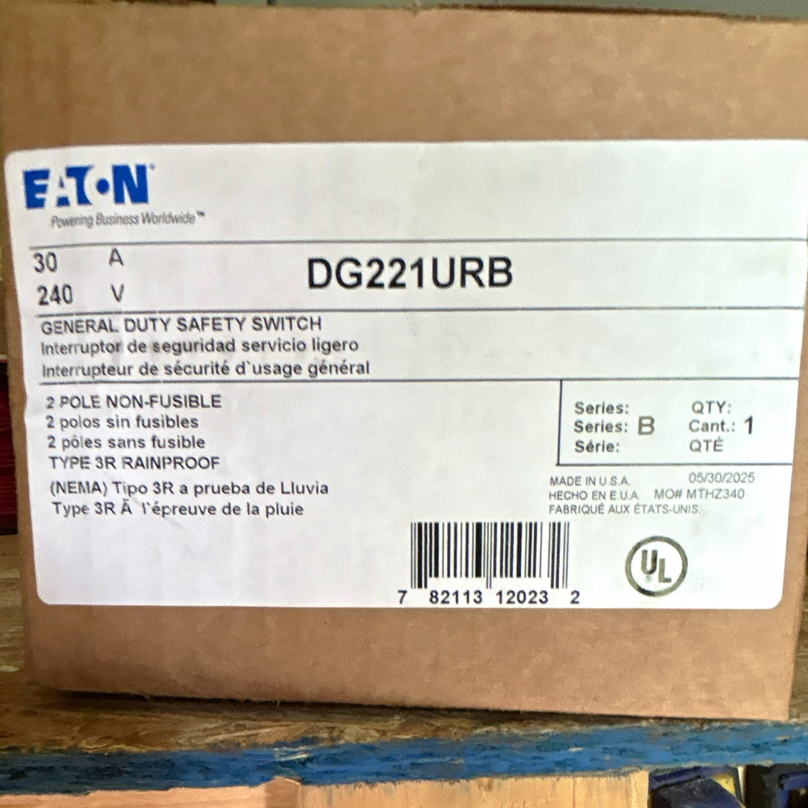 Eaton DG221URB Safety Switch 30A 240V 2-Pole Rainproof Type 3R General Duty