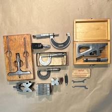 Vintage Starrett Machinist Micrometers & Planer Gage Lot Precision Tools V-Block picture