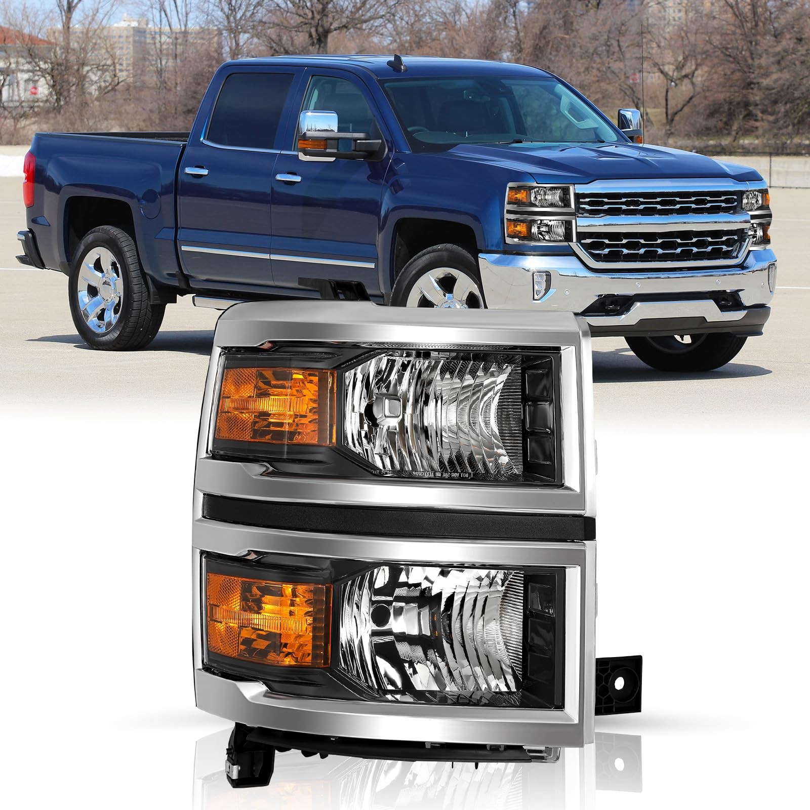 Upgraded Headlights for 2014 2015 Chevy Silverado 1500 Halogen Chrome Right Side Upgraded Headlights for 2014 2015 Chevy Silverado 1500 Halogen Chrome Right Side