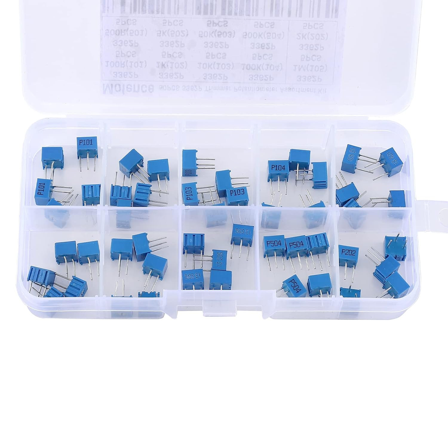 50PCS 3362P Single Turn Trimmer Potentiometer Assortment Kit 100 500 1K 2K 5K 10 50PCS 3362P Single Turn Trimmer Potentiometer Assortment Kit 100 500 1K 2K 5K 10