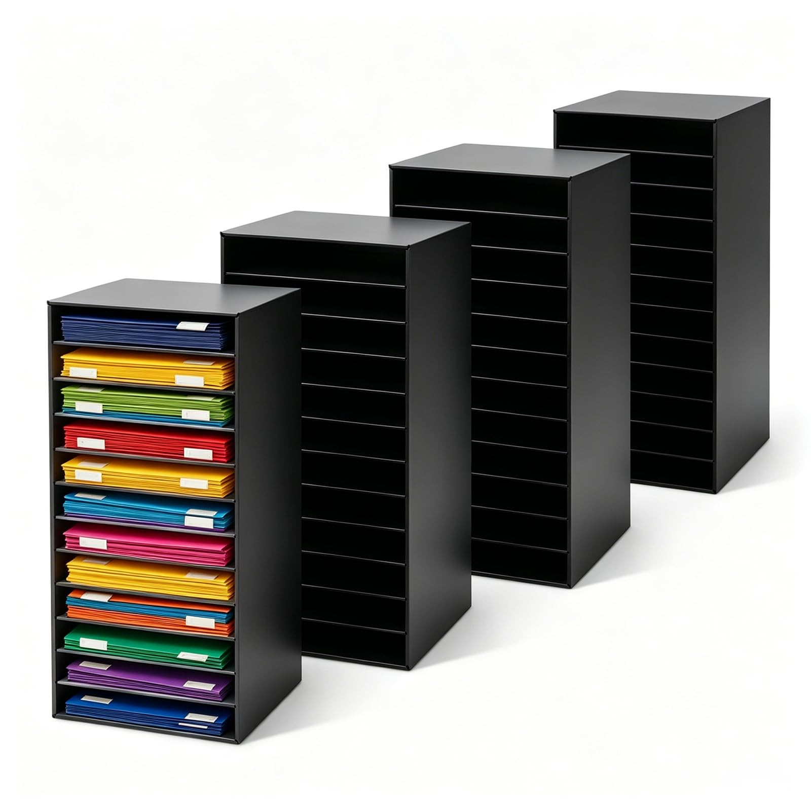 Wesiti 4 Pcs Black Construction Paper Storage Organizers, 12 Slots Desktop Fi...
