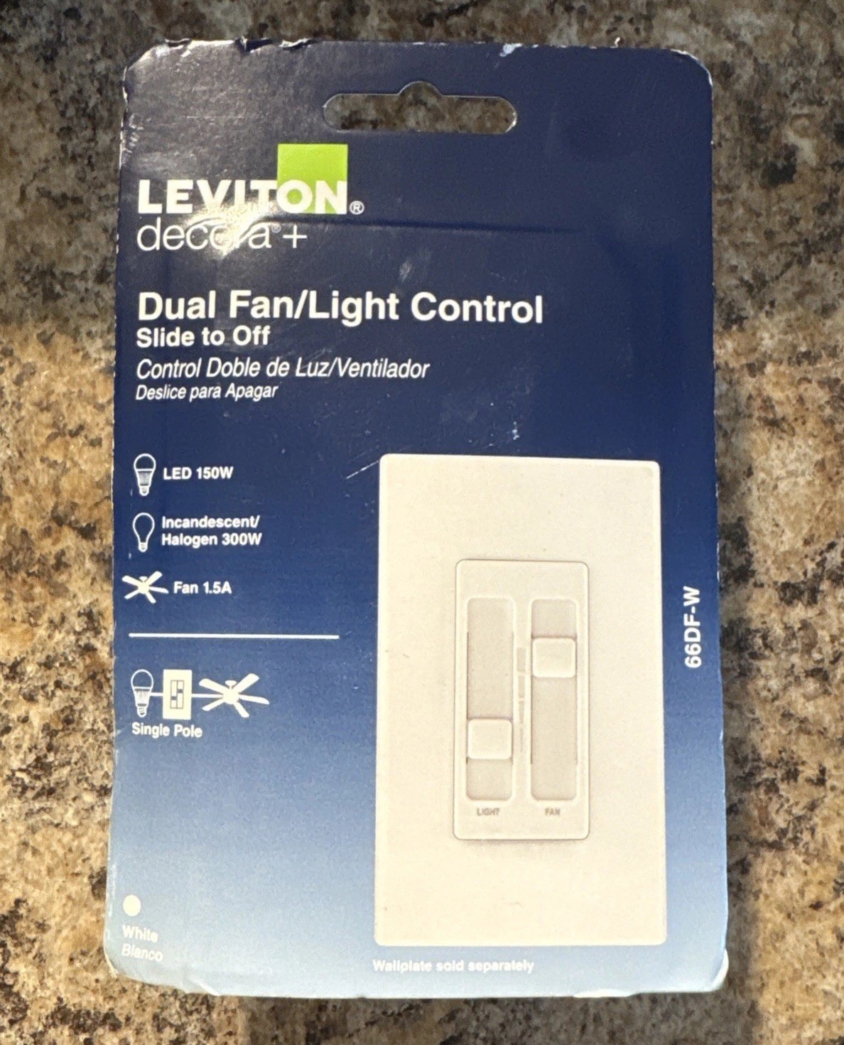 Leviton Decora SureSlide White Dual Fan/LED Dimmer Slide Switch 66DF-W