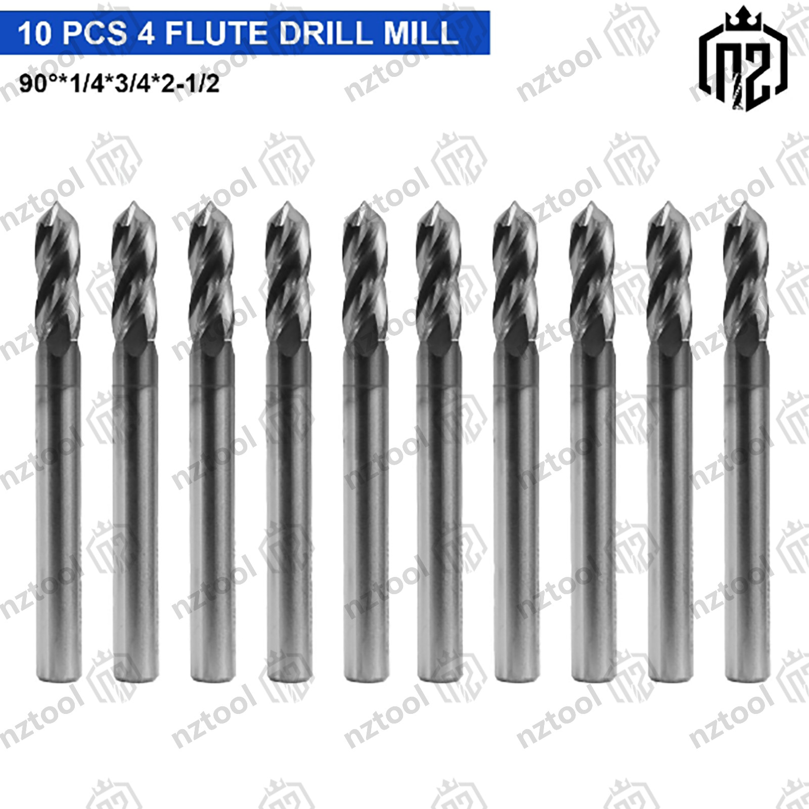 10Pcs 4 Flute 90 Degree 1/4 10Pcs 4 Flute 90 Degree 1/4