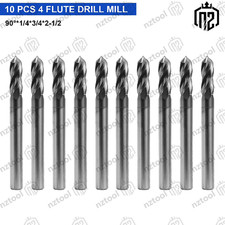 10Pcs 4 Flute 90 Degree 1/4