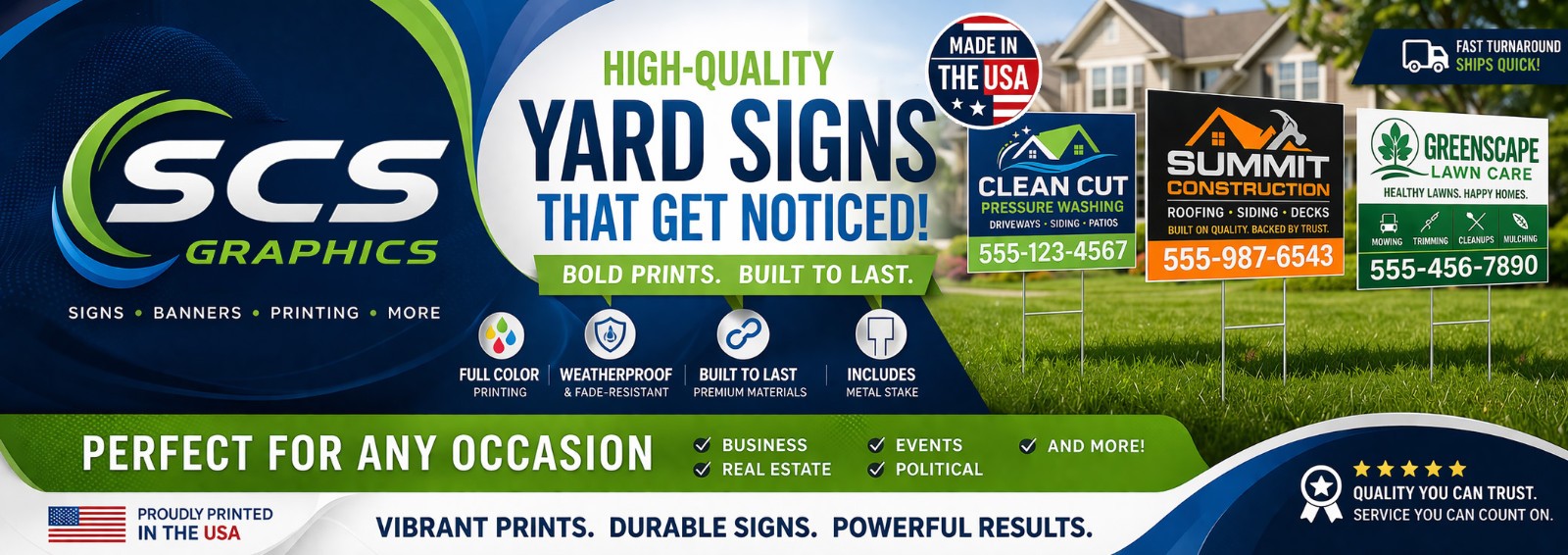 50- 18x24 Outdoor Durable, Custom Full Color Yard Signs Double Sided w/H Stakes