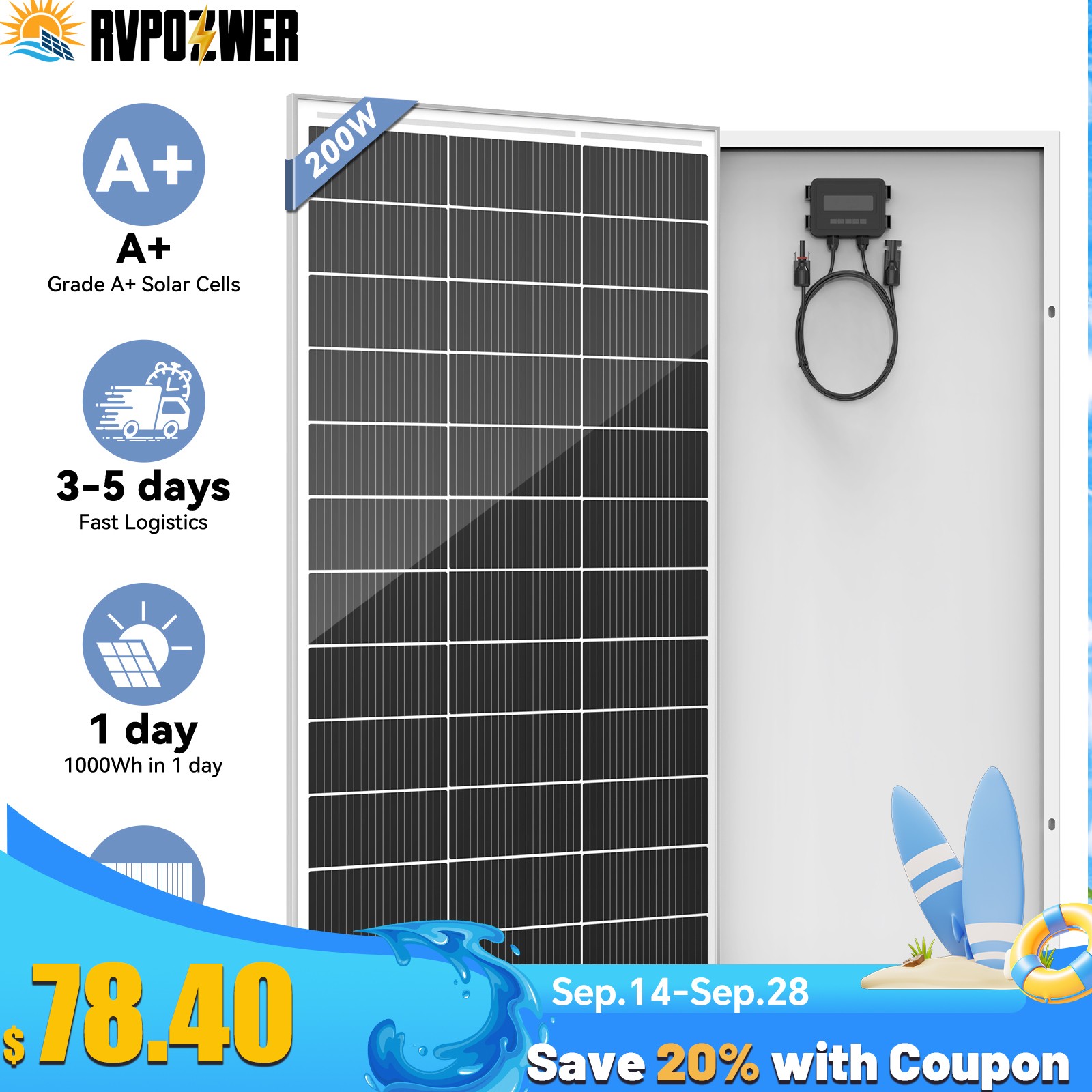 200W 12V 18BB Solar Panel Mono Battery Charge RV PV Home Off-Grid Battery Power 200W 12V 18BB Solar Panel Mono Battery Charge RV PV Home Off-Grid Battery Power