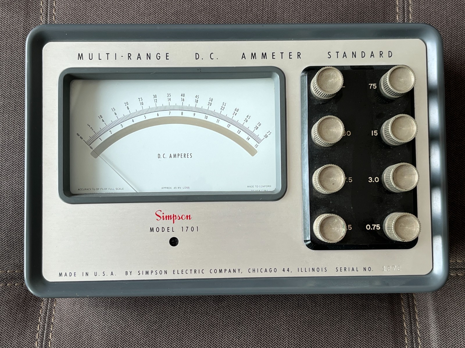 Vintage Rare Simpson Models 1701 DC Ammeter Standard Lab Grade Meter Mint 75A Vintage Rare Simpson Models 1701 DC Ammeter Standard Lab Grade Meter Mint 75A