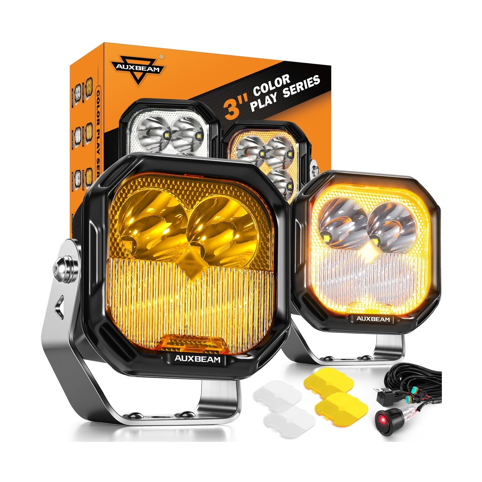 Auxbeam Color Play Series Amber DRL LED Pod Lights 3\ Auxbeam Color Play Series Amber DRL LED Pod Lights 3\