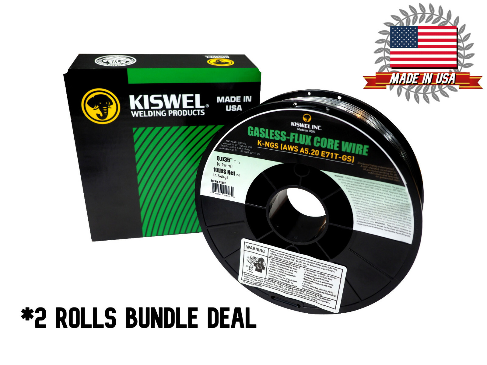 (Made in USA) K-NGS E71T-GS .035 in. Dia 10lb. Gasless-Flux Core Wire (2 Rolls)