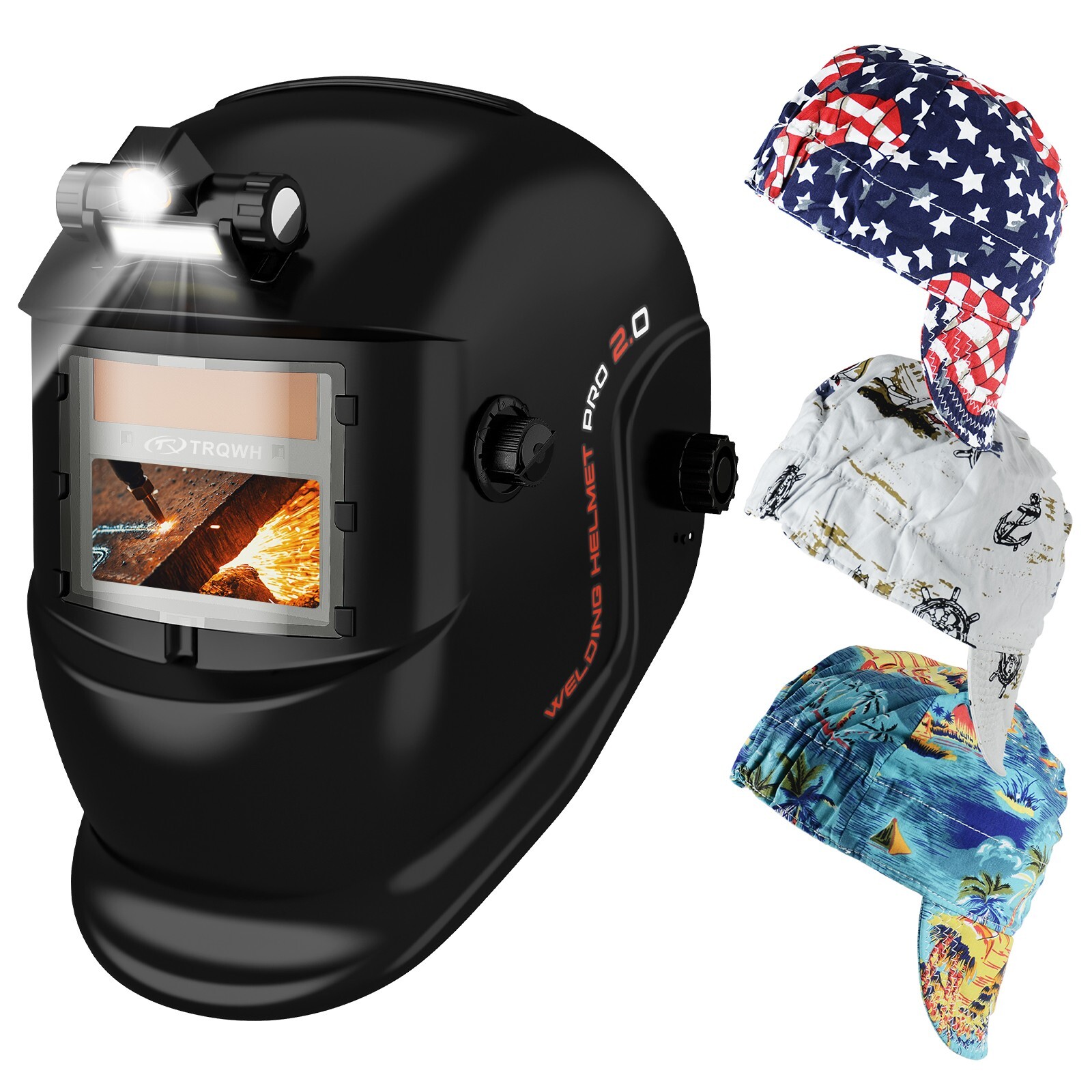 Solar-Powered True Color Auto-Darkening Welding Helmet & Welding Cap Set Solar-Powered True Color Auto-Darkening Welding Helmet & Welding Cap Set