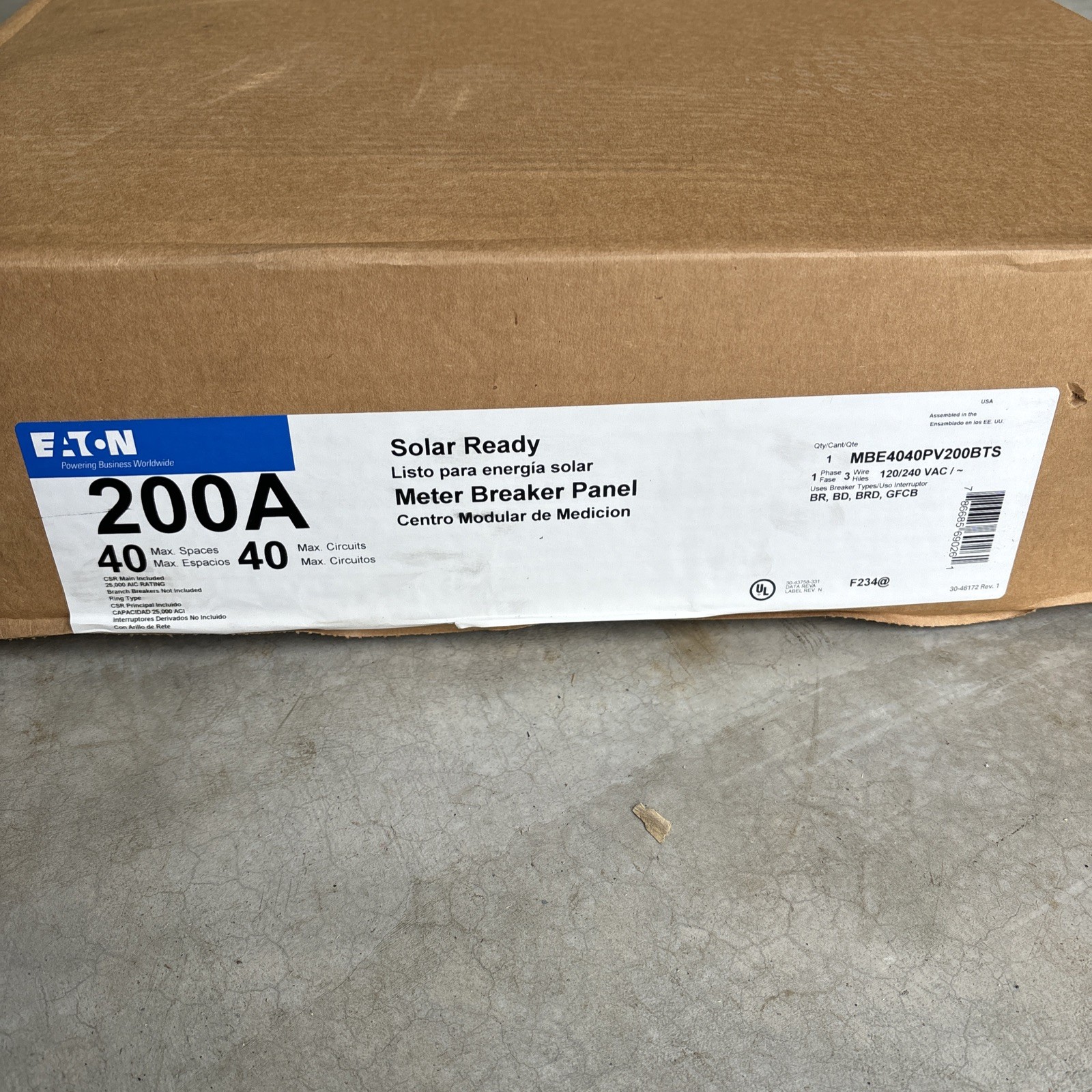 NEW Eaton MBE4040PV200BTS - Solar Rated MB 40/40 200A MCB 200A