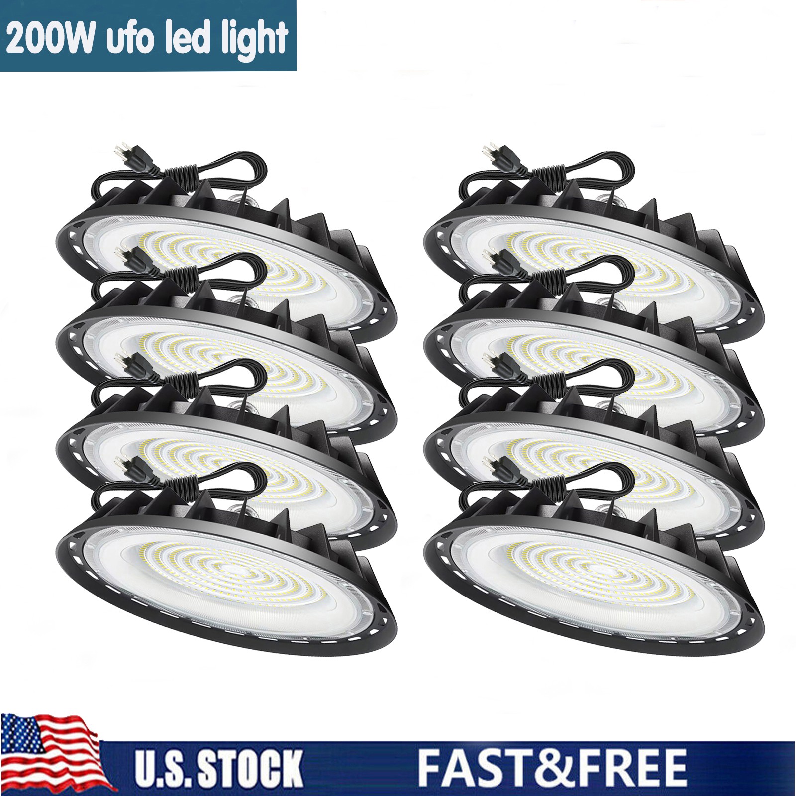 8 Pack 200W UFO Led High Bay Light Shop Industrial Commercial Factory Warehouse