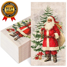 50Pcs Christmas Paper Napkins Vintage Santa Tree Towels Whaline FROM USA picture