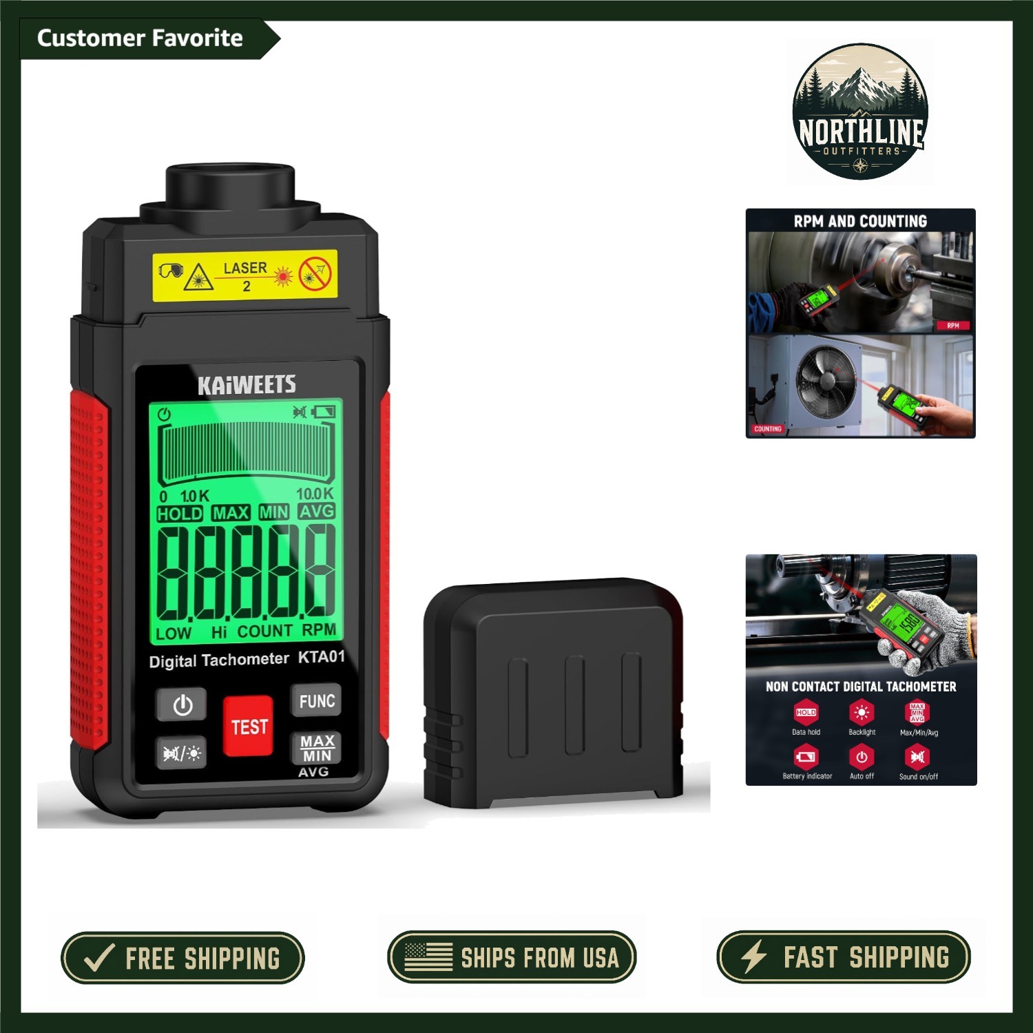 User-Friendly Laser Tachometer with Data Hold Function for Rapid RPM Measurement