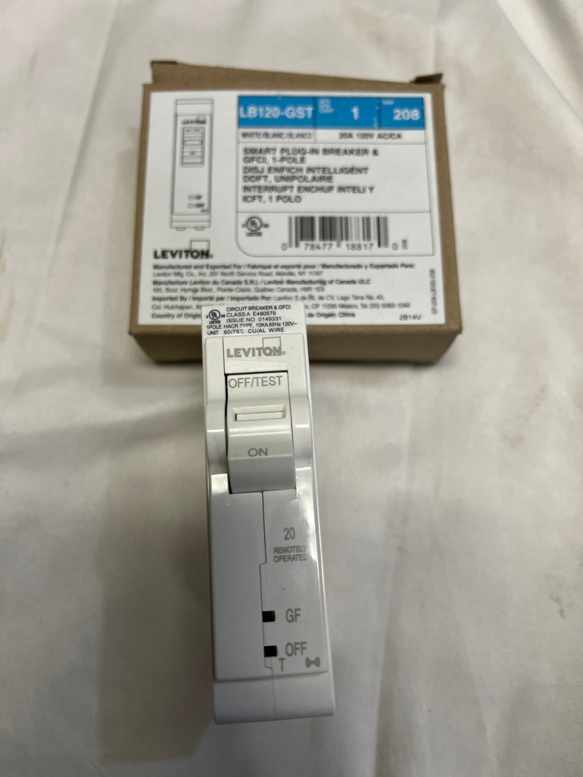Leviton LB120-GST 2nd Gen Smart Circuit Breaker with Remote Control, GFCI, 1-Pol