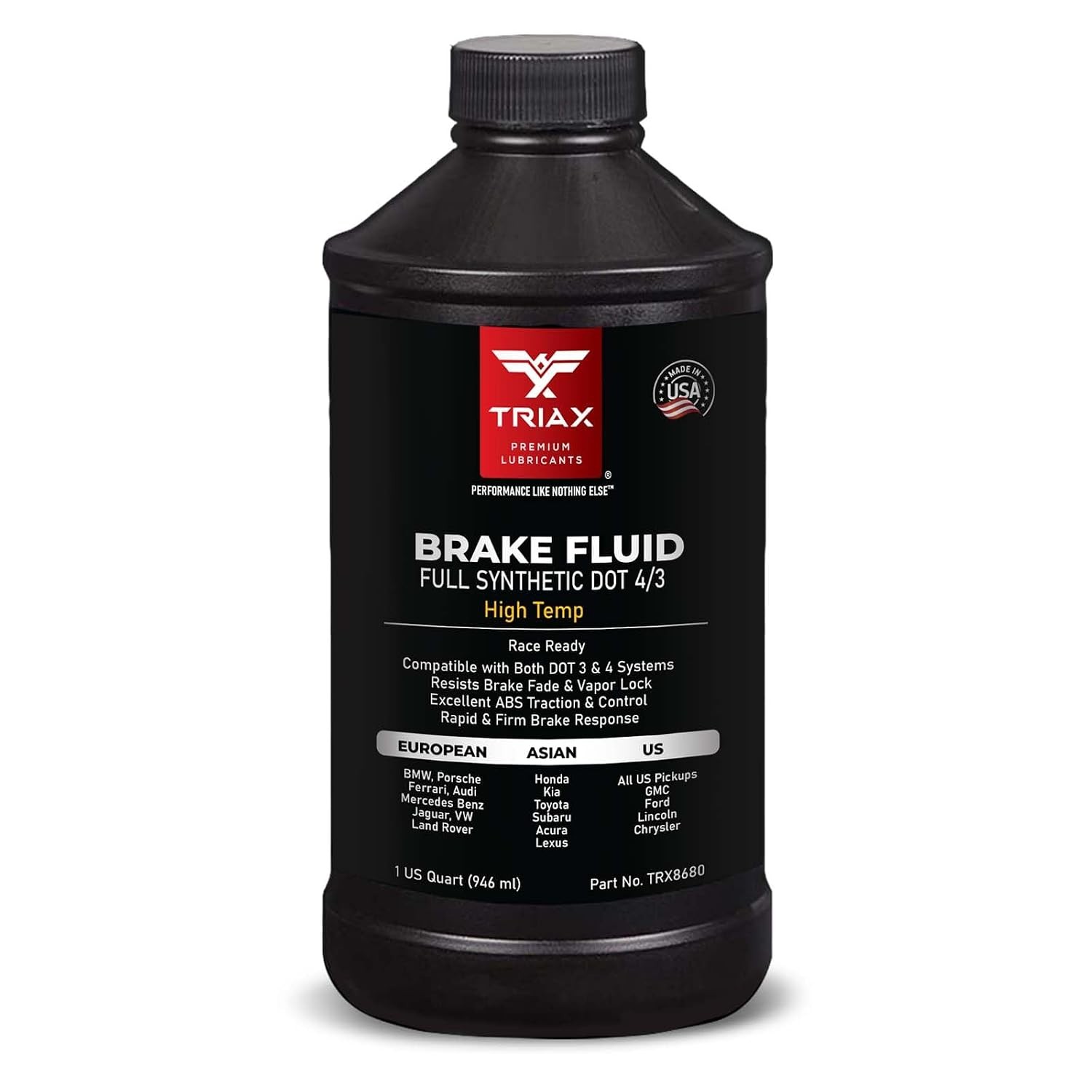 Brake Fluid DOT 3 4 Synthetic High Temp Heavy Duty 1 Quart All Vehicle ABS