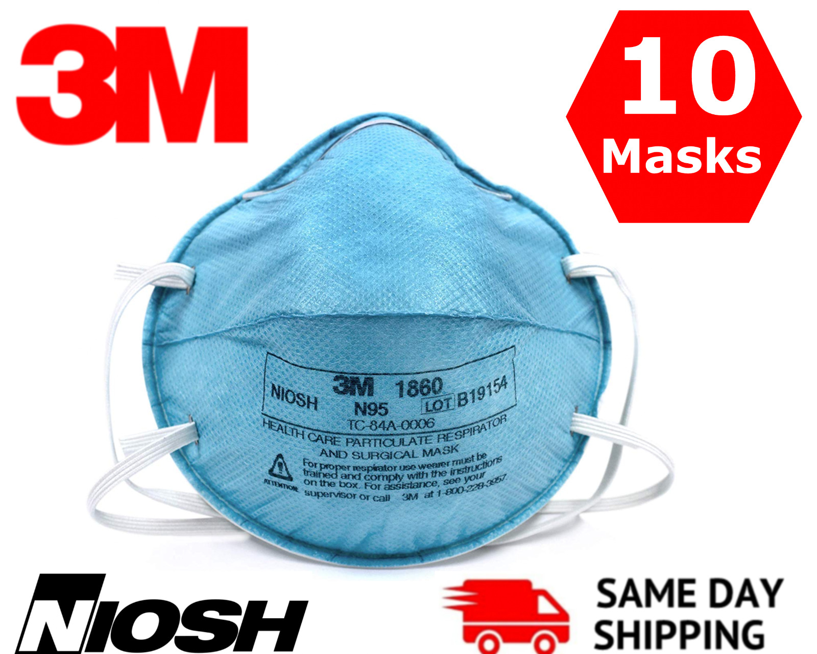 10 Pack 3M 1860 N95 Adult Face Mask Particulate Respirator Exp 8/20/25 BRAND NEW