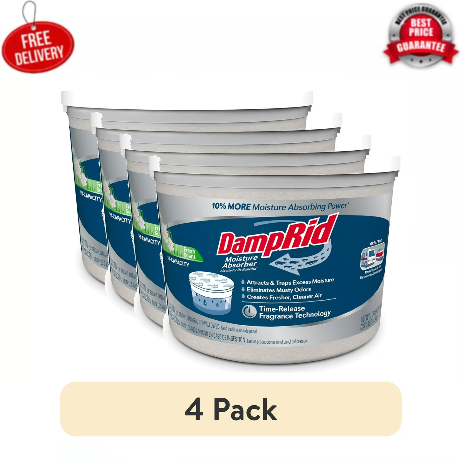(4 pack) DampRid Hi-Capacity Moisture Absorber, Fresh Scent, 2LB 15.5oz (4 pack) DampRid Hi-Capacity Moisture Absorber, Fresh Scent, 2LB 15.5oz