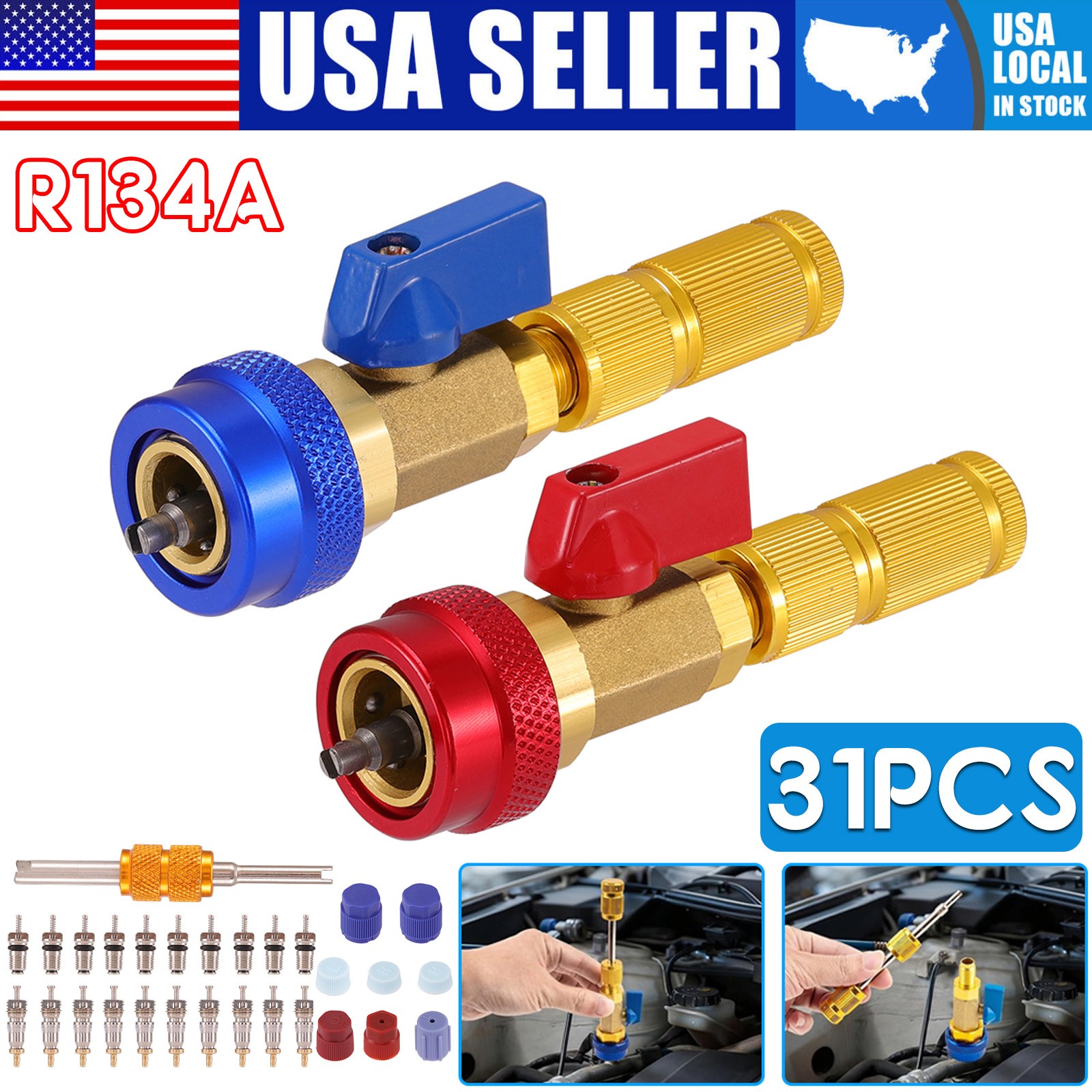 31PCS A/C Air Conditioning R134A Valve Core High Low Pressure Remover Tools