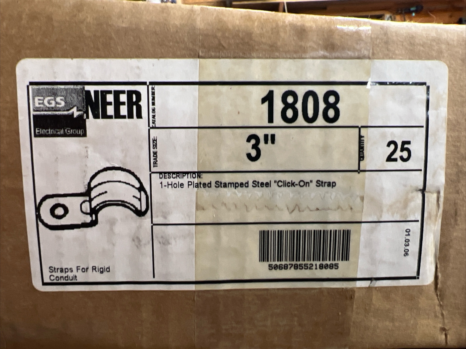 EGS NEER 1808 3” Qty In Box-25 1-hole Played Stamped Steel “click On” Strap EGS NEER 1808 3” Qty In Box-25 1-hole Played Stamped Steel “click On” Strap