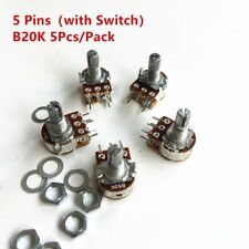 5Pcs B20K 20K WH148 5 Pins Potentiometer with Switch Shaft 15mm 5 Pin picture
