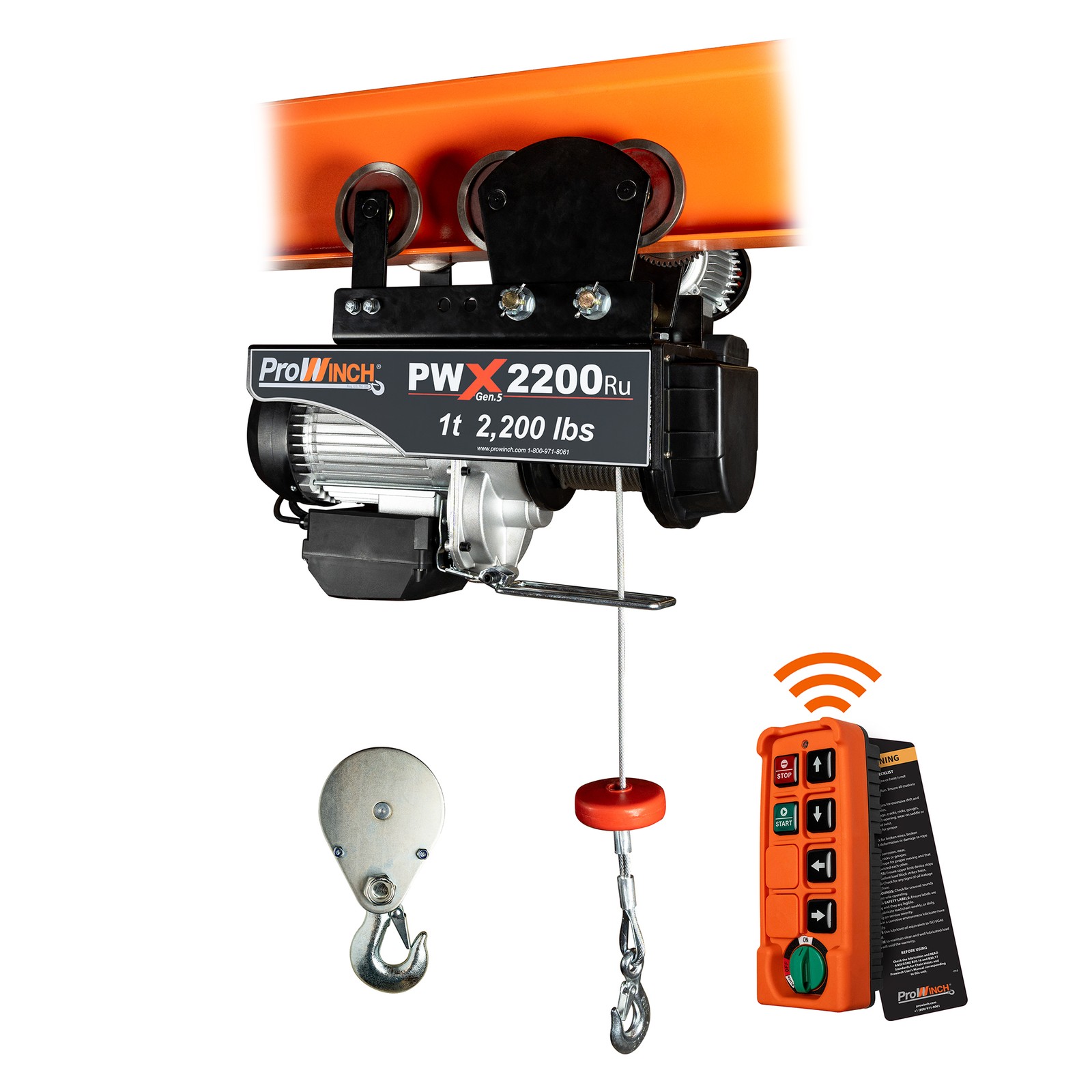 1 ton 2200 lb 110V Electric Wire Rope Hoist 38 ft. Wireless w/ Power Trolley H1 1 ton 2200 lb 110V Electric Wire Rope Hoist 38 ft. Wireless w/ Power Trolley H1