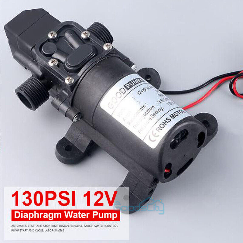 12V 130PSI Water Pump Pressure Diaphragm Self Priming Pump for RV Boat Caravan
