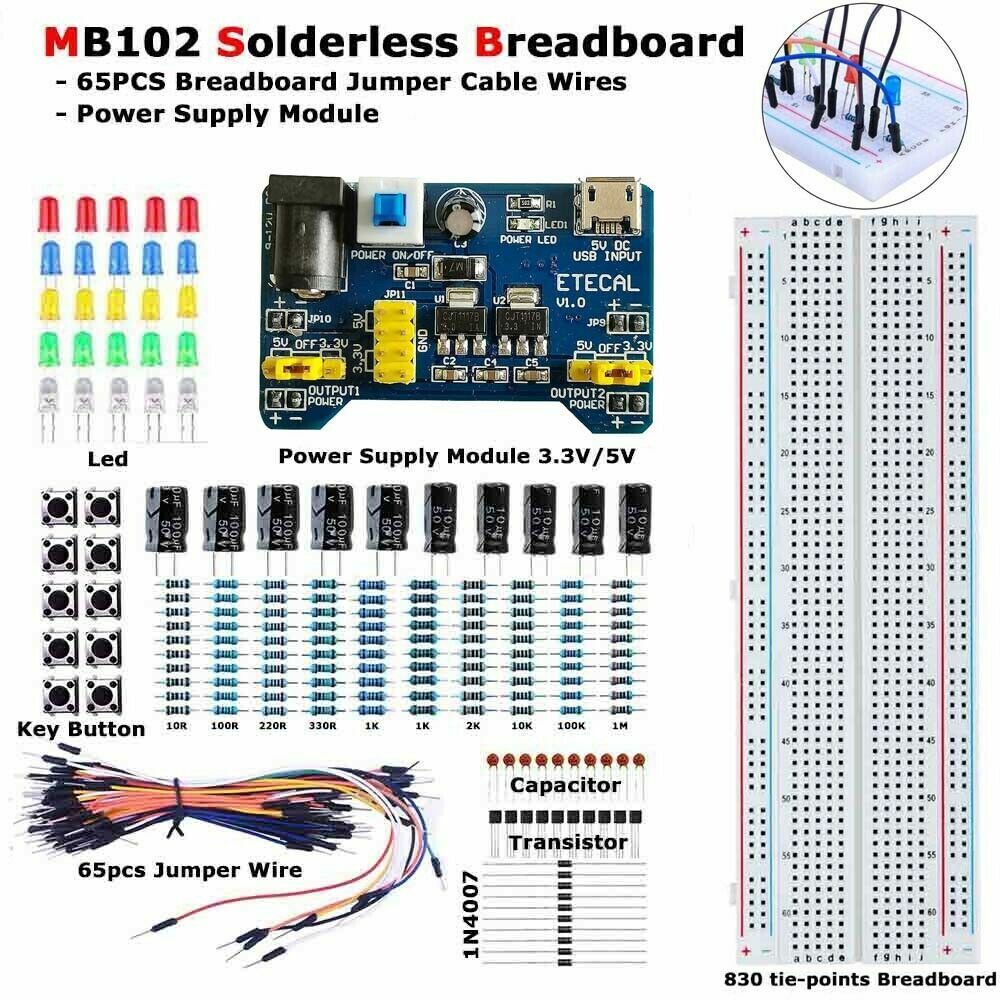 MB-102 Solderless Breadboard Protoboard 830 Tie Point Test Circuit DIY PCB Set