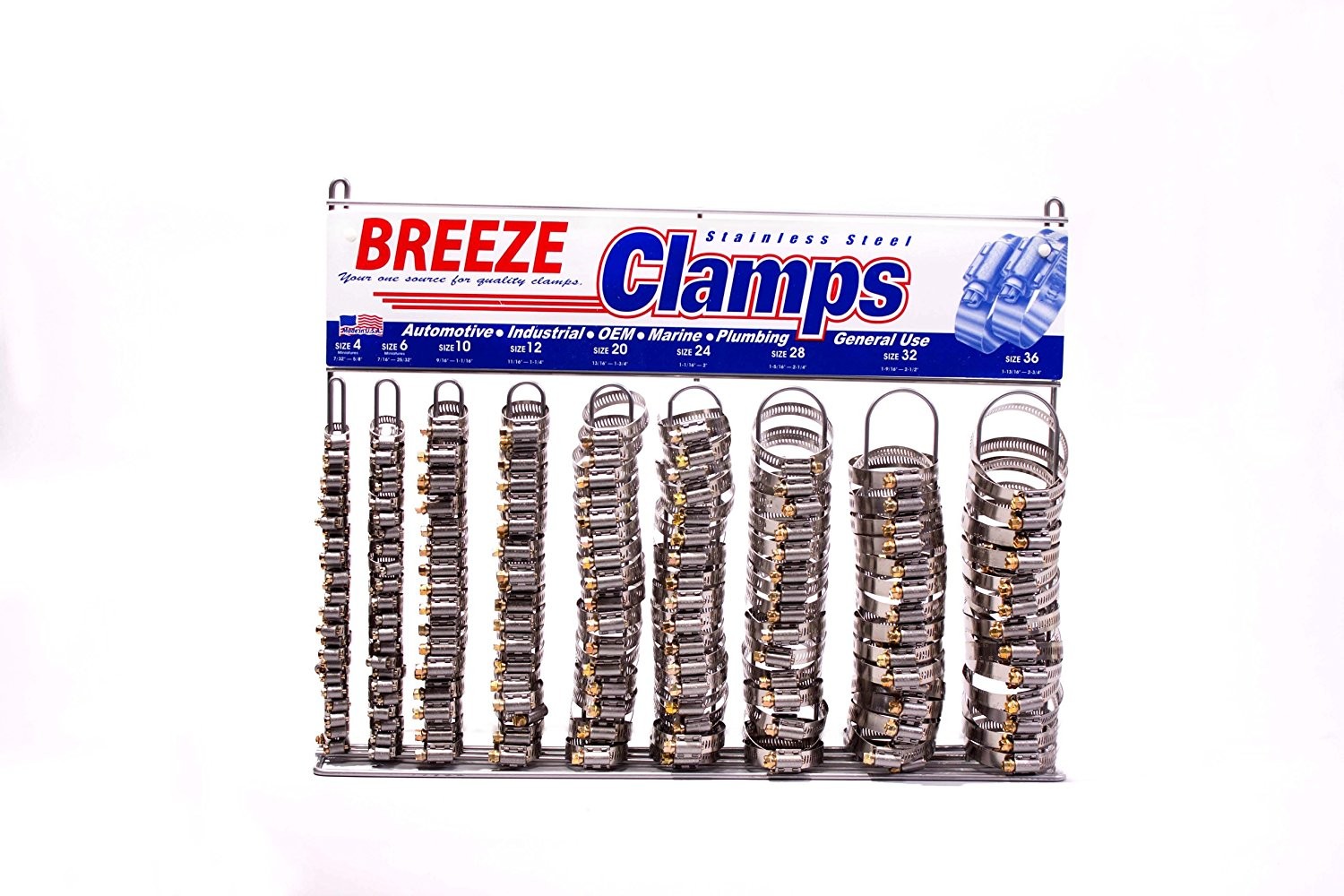 Hose Clamp Display Assortment, 200 Automotive Hose Clamps, one Empty Rack Hose Clamp Display Assortment, 200 Automotive Hose Clamps, one Empty Rack