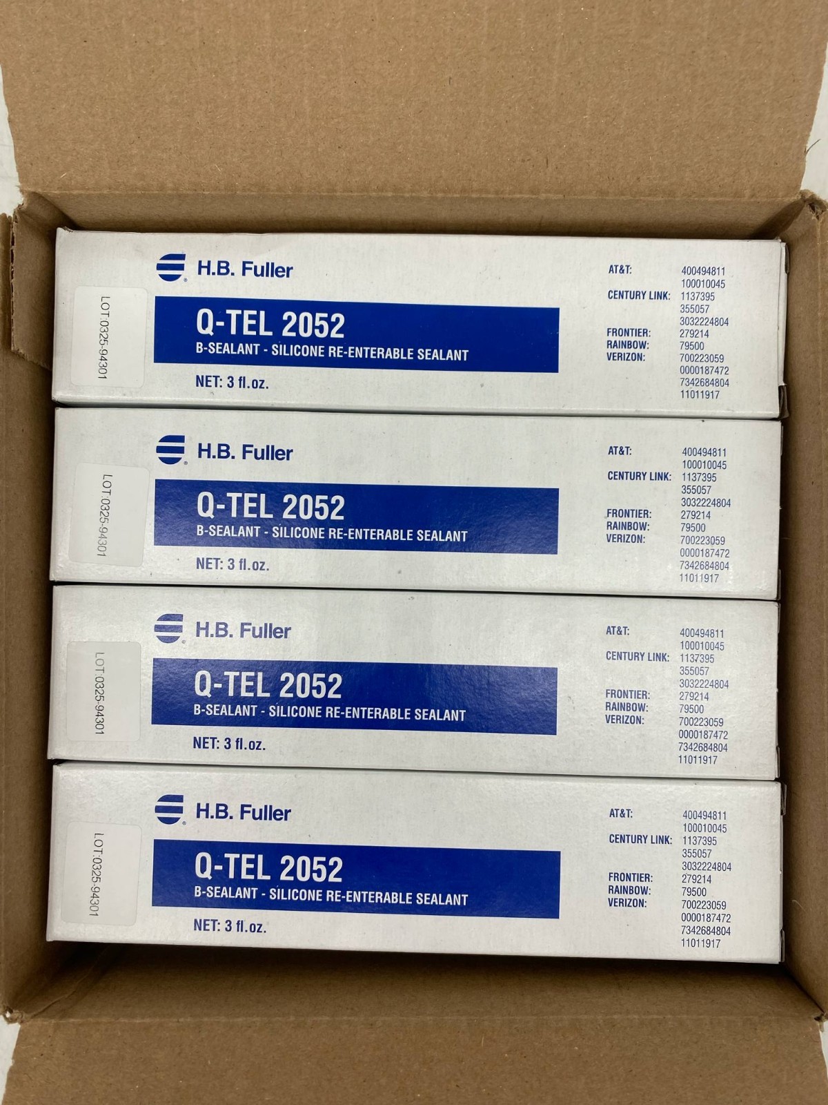Box Of 12 H.B.FULLER Q-TEL 2052 B SEALANT SILICONE RE-ENTERABLE 3 oz
