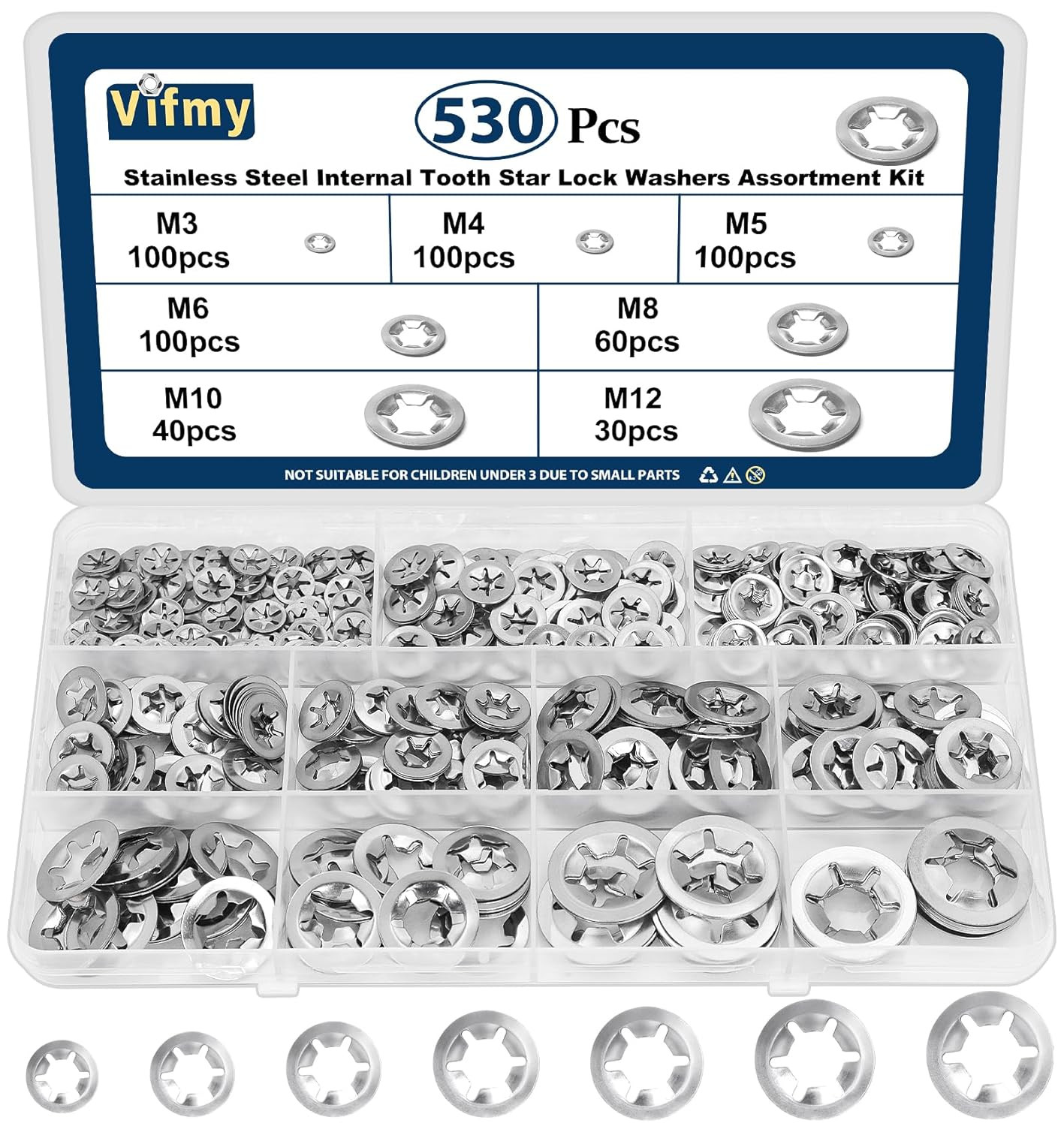 530PCS Internal Tooth Star Lock Washer, 304 Stainless Steel Push Nuts Assortment 530PCS Internal Tooth Star Lock Washer, 304 Stainless Steel Push Nuts Assortment