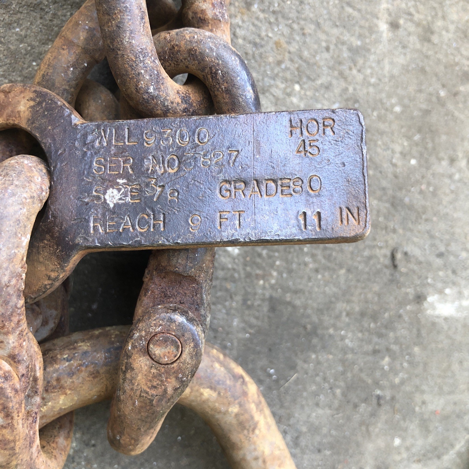 ” GRADE 80 DOUBLE LEG CHAIN SLING 9’11” WLL 9300 CROSBY RING CAMPBELL V10 HOOKS ” GRADE 80 DOUBLE LEG CHAIN SLING 9’11” WLL 9300 CROSBY RING CAMPBELL V10 HOOKS