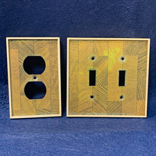 Vintage 1974 GE Artistry Wall Plates Set Faux Wood Parquet Switch Outlet Cover picture