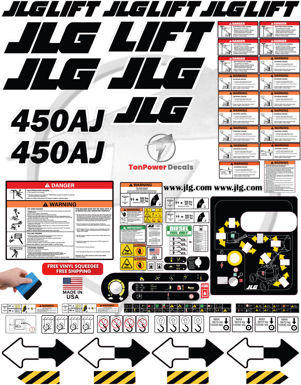 Fits JLG 450AJ Boom Lift Decal Kit – 3M Vinyl – Fits JLG 450AJ Boom Lift Decal Kit – 3M Vinyl –