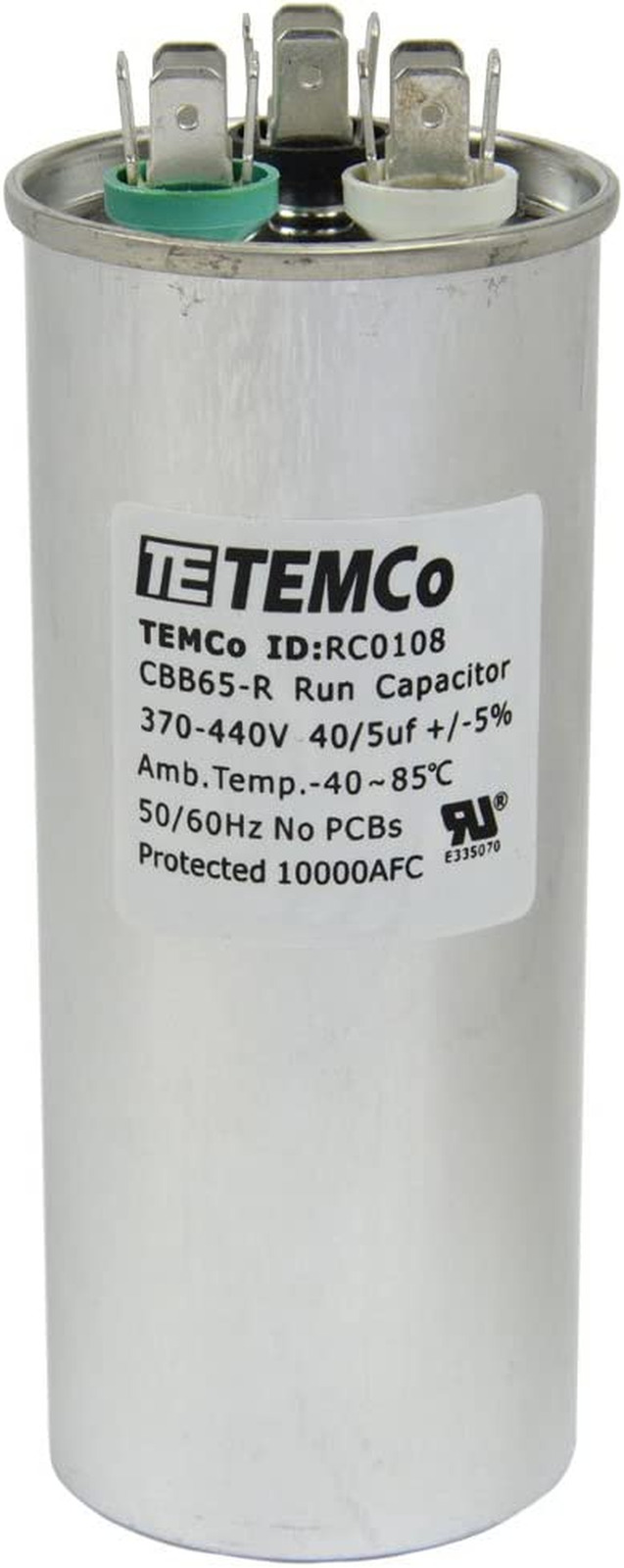 Temco 40+5 Uf/Mfd 370-440 VAC Volts round Dual Run Capacitor 50/60 Hz AC Electri