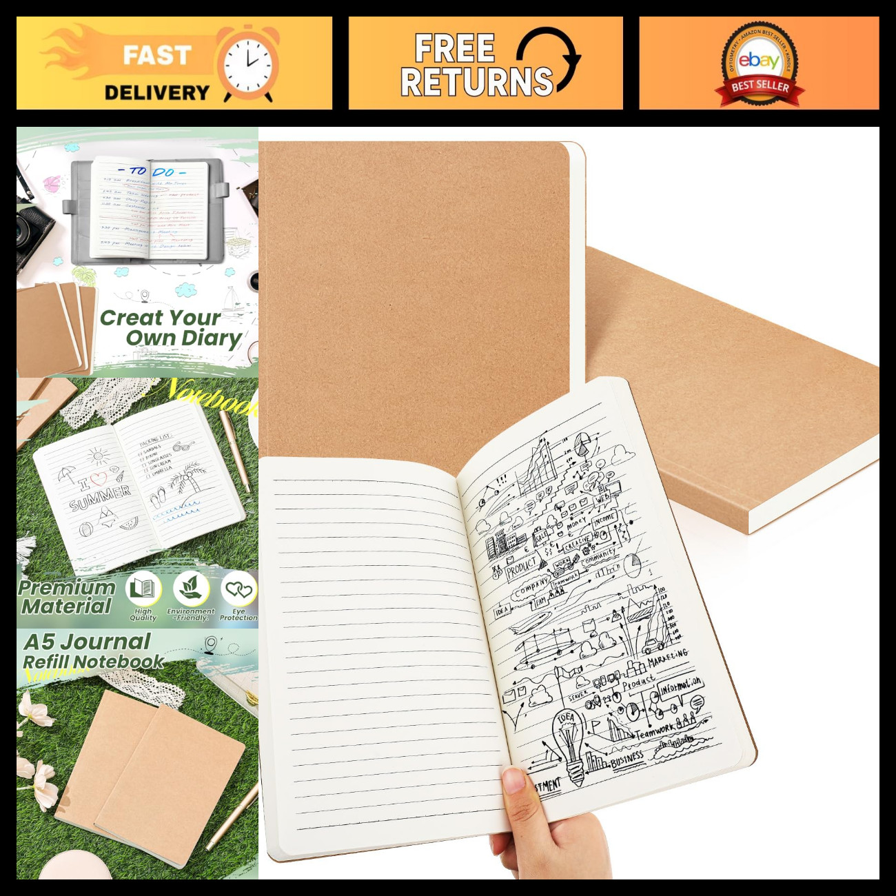 2 Pack A5 Journal Refill Inserts 5.5x8.2\'\' Refillable Notebook Paper 100 Sheets 2 Pack A5 Journal Refill Inserts 5.5x8.2\'\' Refillable Notebook Paper 100 Sheets