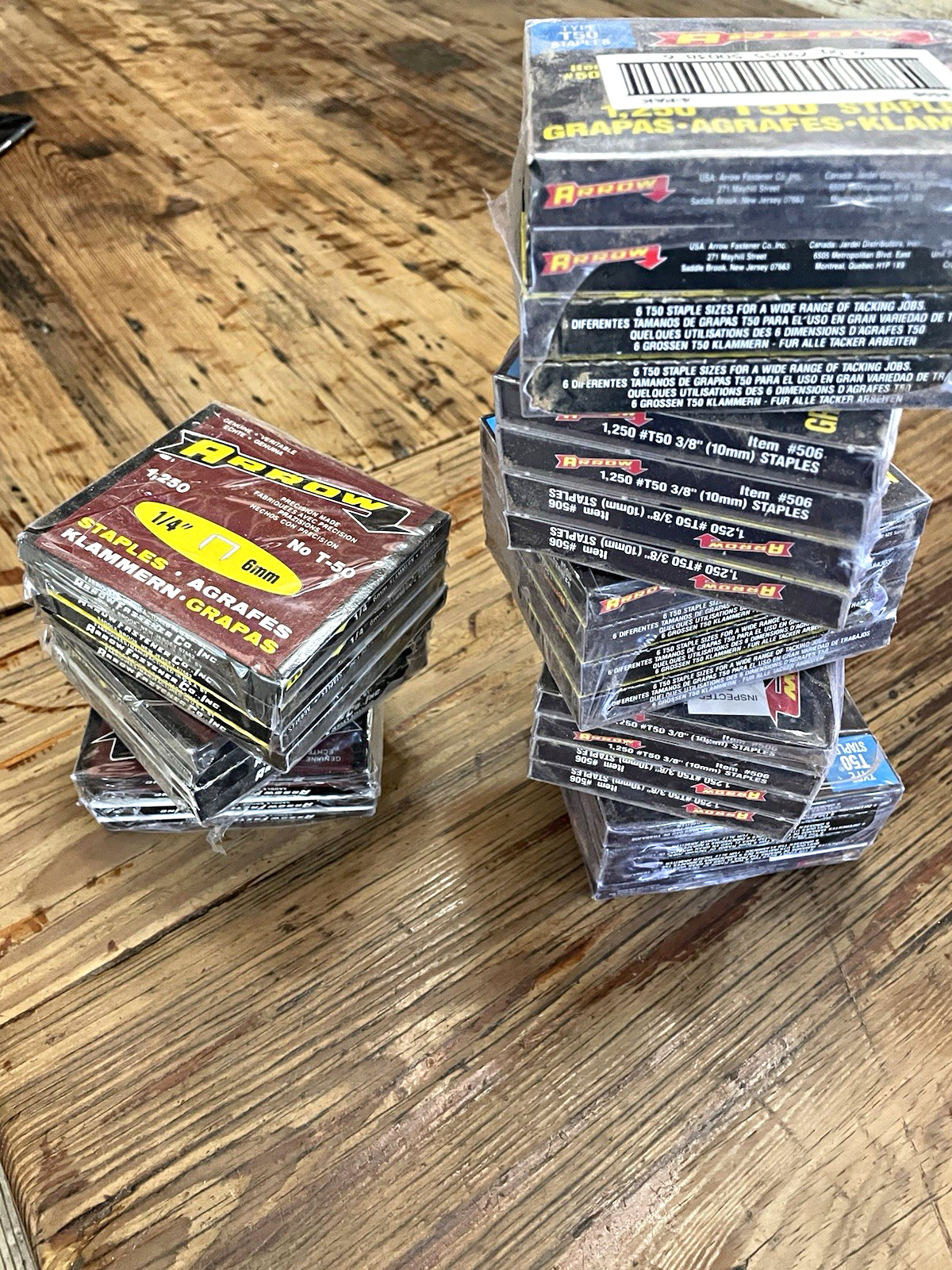 Lot of 43 boxes Arrow T50 3/8” and 1/4”, Steel Staples, 1250/Box, MPN #506, NOS
